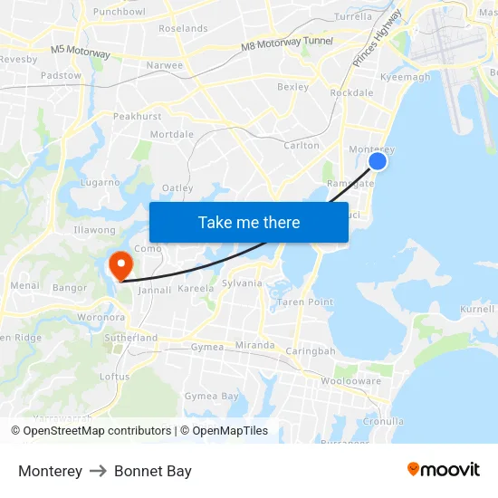 Monterey to Bonnet Bay map