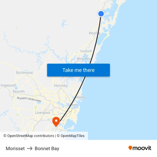 Morisset to Bonnet Bay map