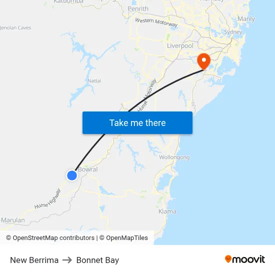 New Berrima to Bonnet Bay map