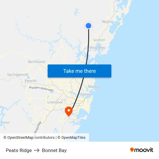 Peats Ridge to Bonnet Bay map