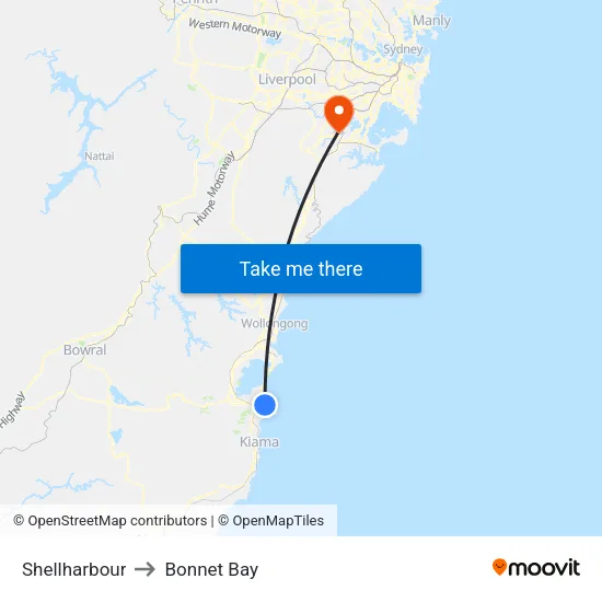 Shellharbour to Bonnet Bay map