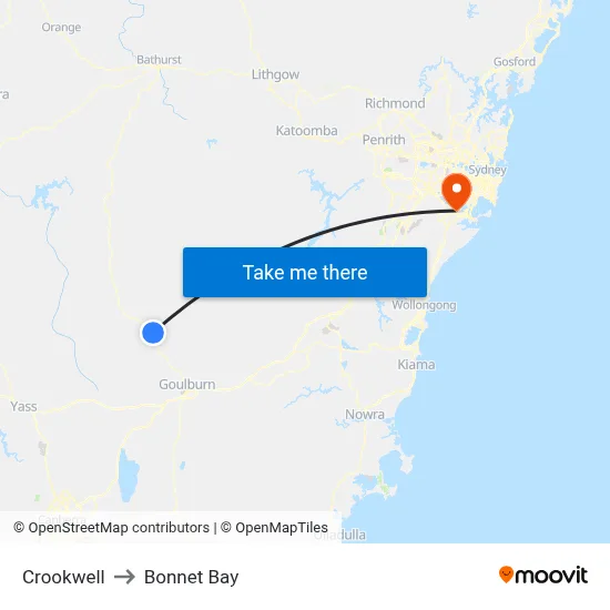 Crookwell to Bonnet Bay map