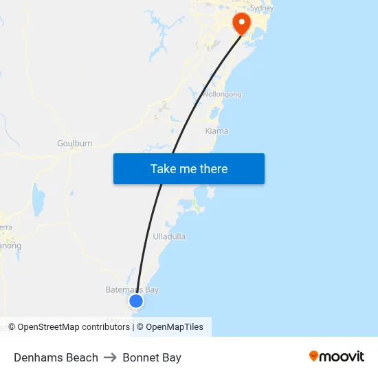 Denhams Beach to Bonnet Bay map
