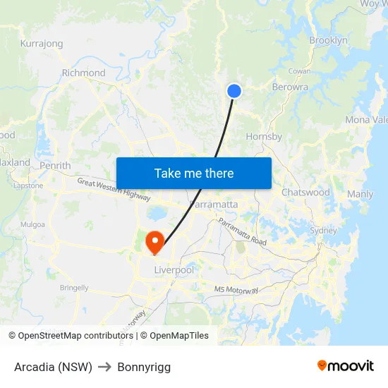 Arcadia (NSW) to Bonnyrigg map