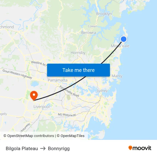 Bilgola Plateau to Bonnyrigg map