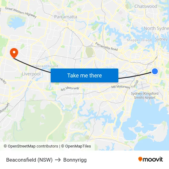 Beaconsfield (NSW) to Bonnyrigg map