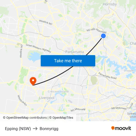 Epping (NSW) to Bonnyrigg map