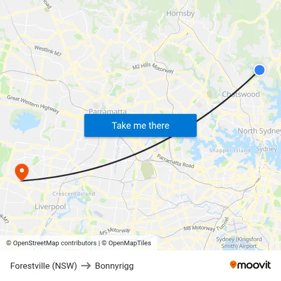Forestville (NSW) to Bonnyrigg map