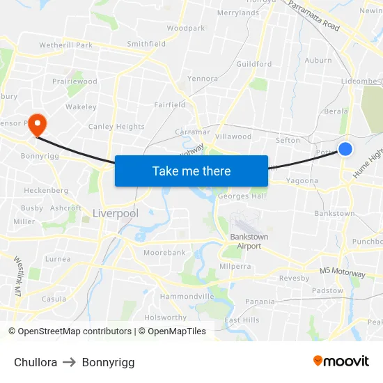 Chullora to Bonnyrigg map