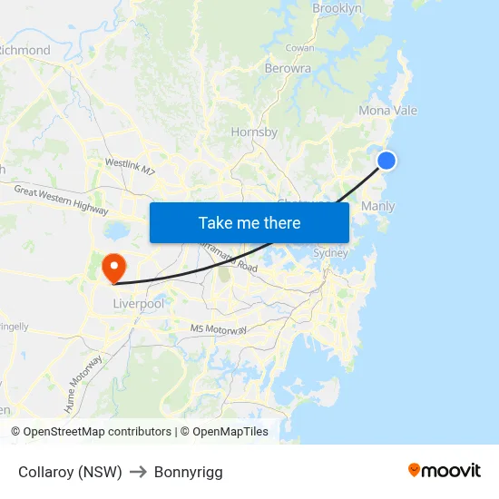 Collaroy (NSW) to Bonnyrigg map