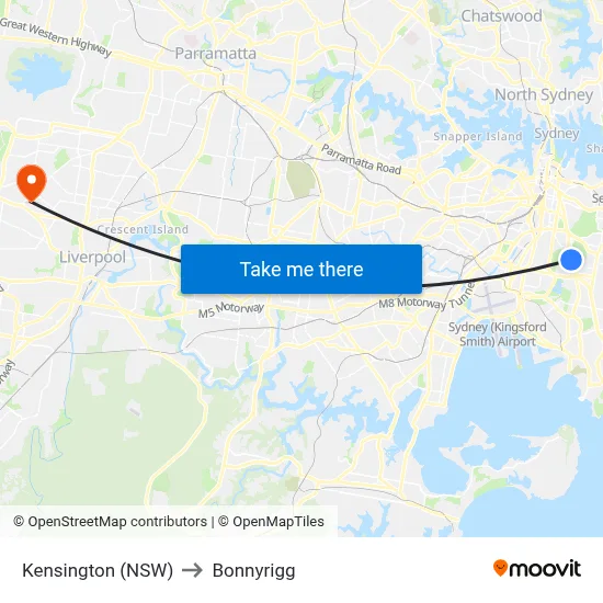 Kensington (NSW) to Bonnyrigg map