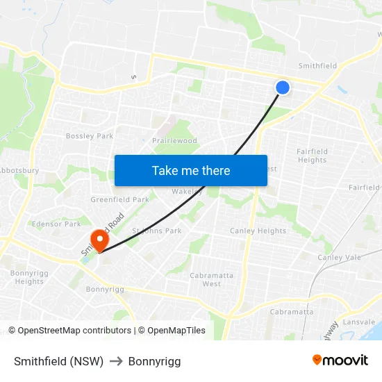 Smithfield (NSW) to Bonnyrigg map