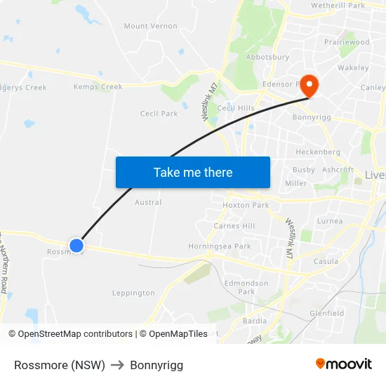Rossmore (NSW) to Bonnyrigg map