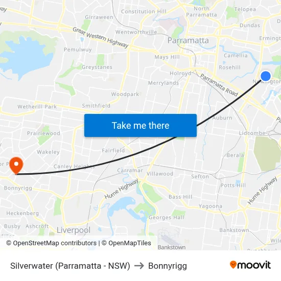Silverwater (Parramatta - NSW) to Bonnyrigg map