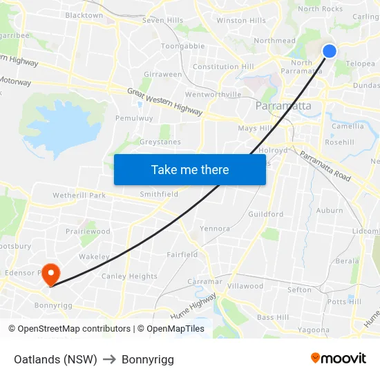 Oatlands (NSW) to Bonnyrigg map