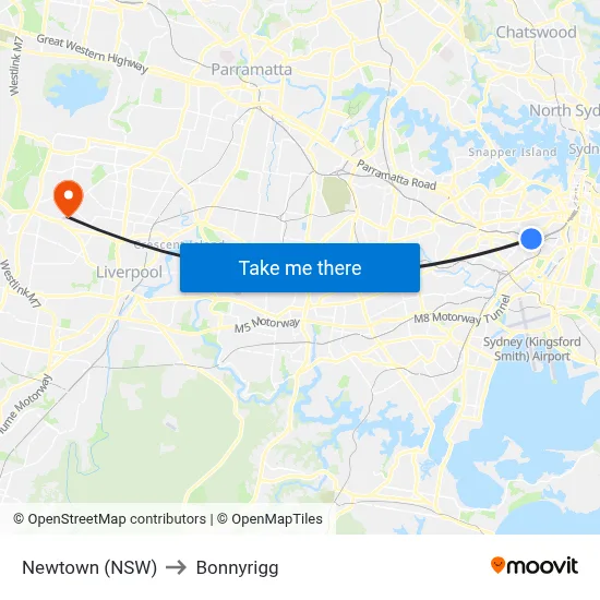Newtown (NSW) to Bonnyrigg map