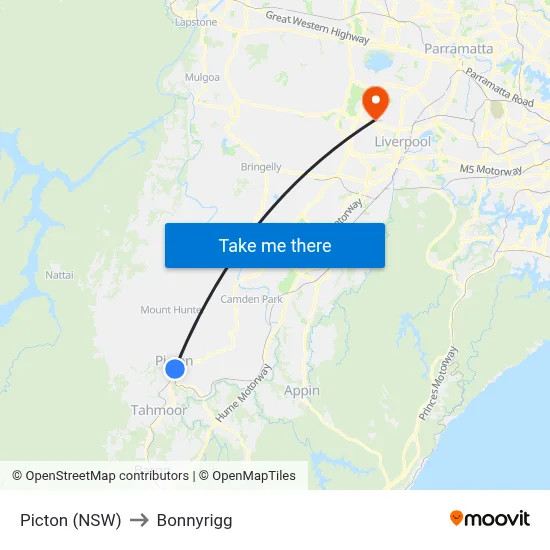 Picton (NSW) to Bonnyrigg map