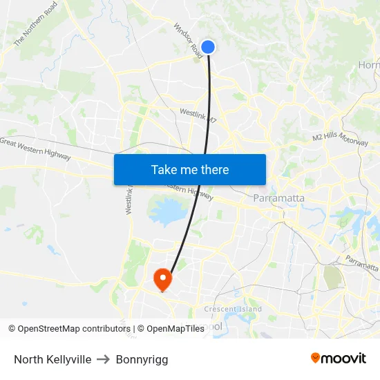 North Kellyville to Bonnyrigg map