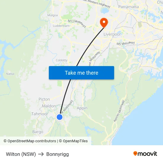 Wilton (NSW) to Bonnyrigg map