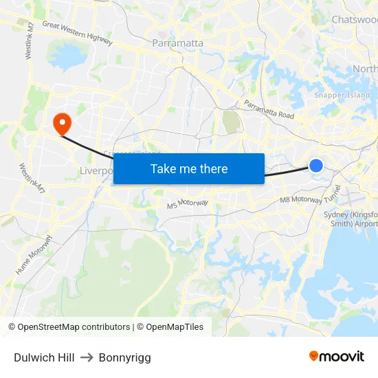Dulwich Hill to Bonnyrigg map
