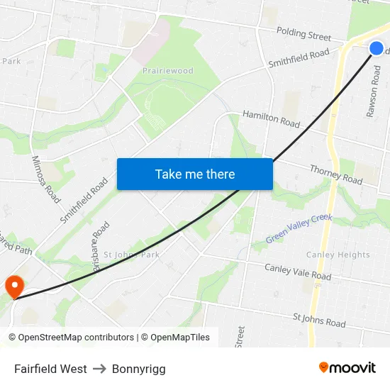 Fairfield West to Bonnyrigg map