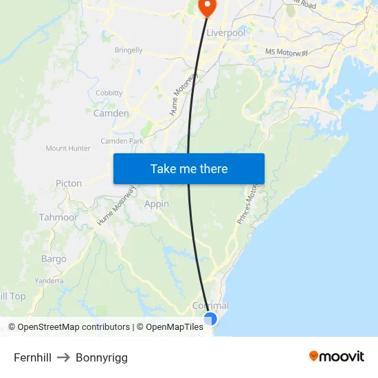 Fernhill to Bonnyrigg map