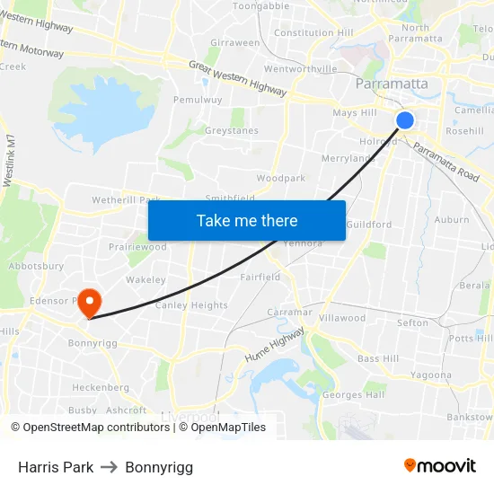 Harris Park to Bonnyrigg map