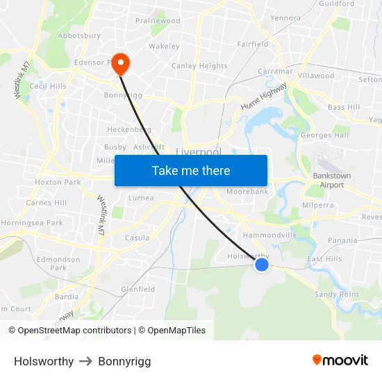 Holsworthy to Bonnyrigg map