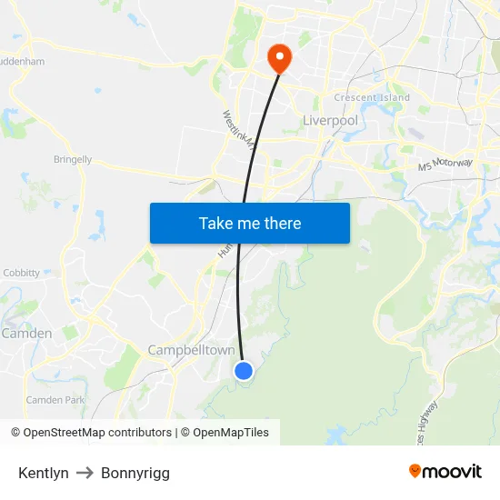 Kentlyn to Bonnyrigg map