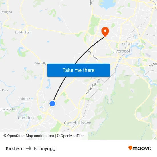 Kirkham to Bonnyrigg map