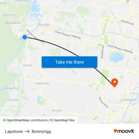 Lapstone to Bonnyrigg map