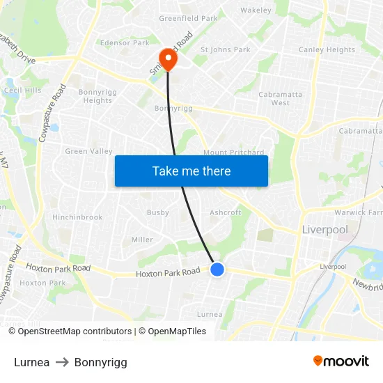 Lurnea to Bonnyrigg map