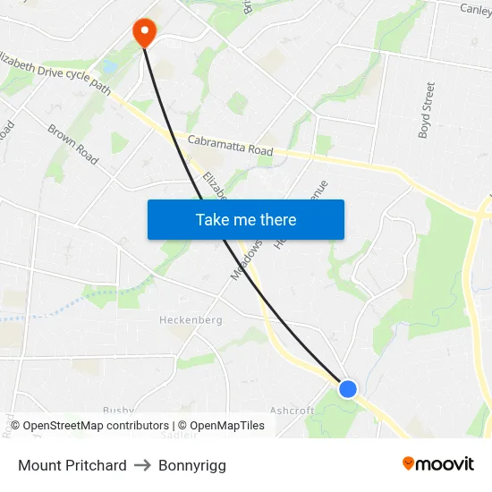 Mount Pritchard to Bonnyrigg map