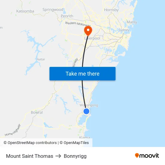 Mount Saint Thomas to Bonnyrigg map