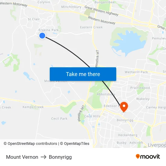 Mount Vernon to Bonnyrigg map