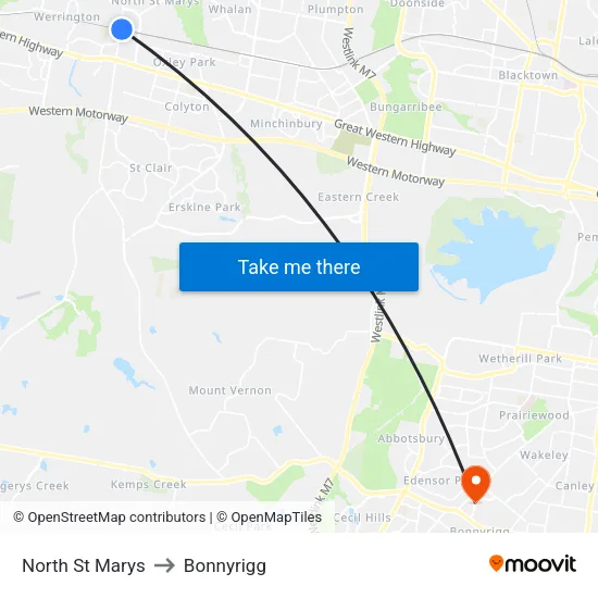 North St Marys to Bonnyrigg map