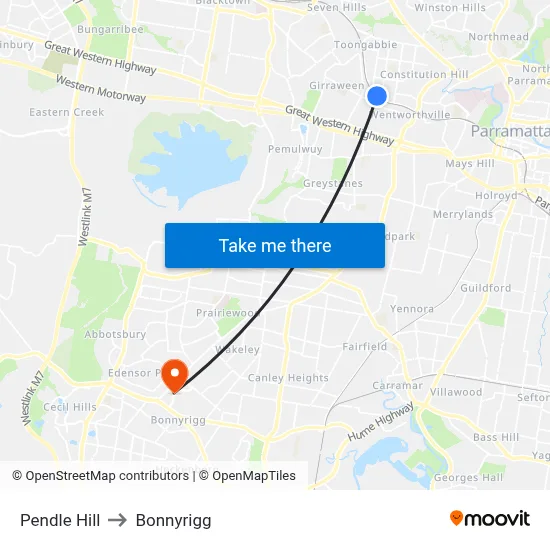 Pendle Hill to Bonnyrigg map