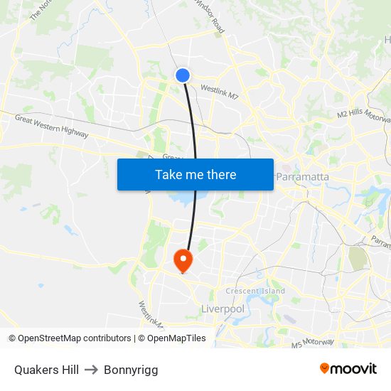 Quakers Hill to Bonnyrigg map