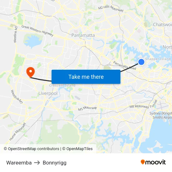Wareemba to Bonnyrigg map