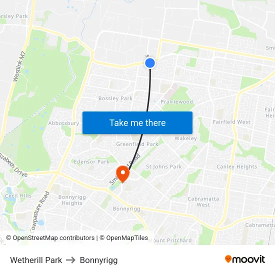 Wetherill Park to Bonnyrigg map