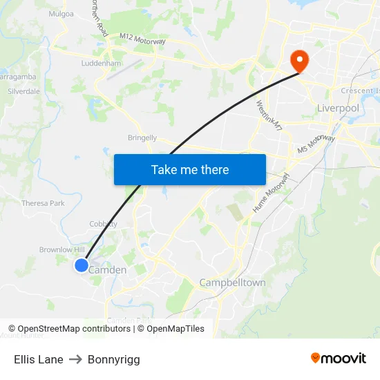 Ellis Lane to Bonnyrigg map