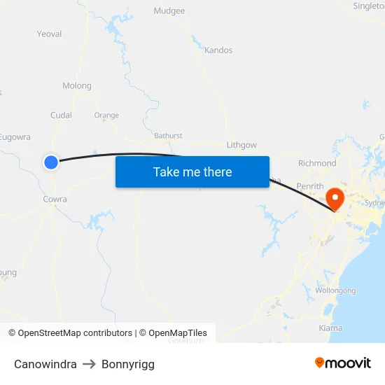 Canowindra to Bonnyrigg map