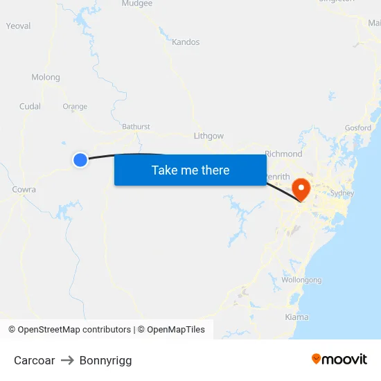 Carcoar to Bonnyrigg map