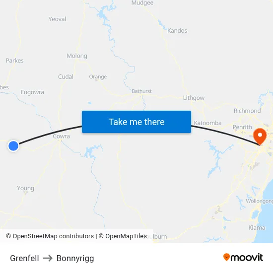 Grenfell to Bonnyrigg map