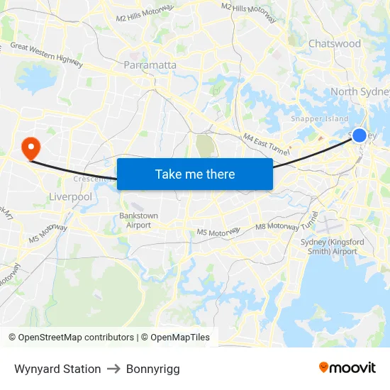 Wynyard Station to Bonnyrigg map
