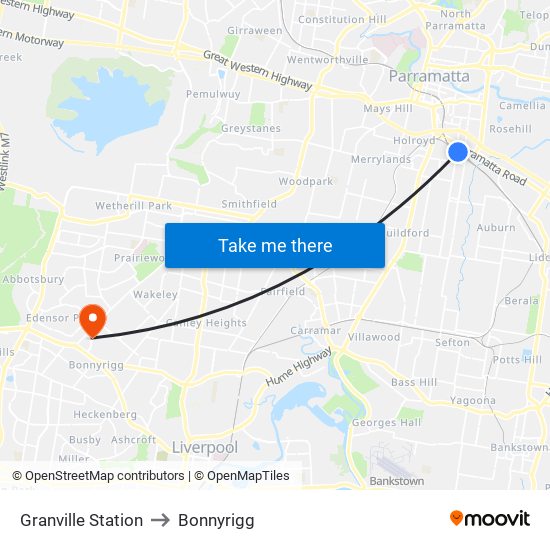 Granville Station to Bonnyrigg map