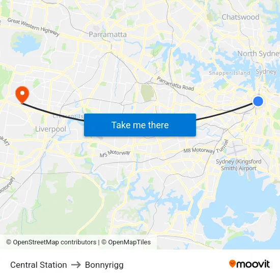 Central Station to Bonnyrigg map