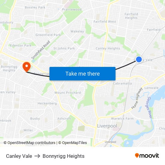 Canley Vale to Bonnyrigg Heights map