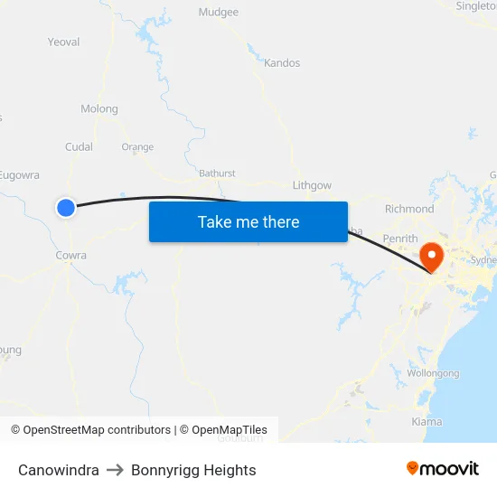 Canowindra to Bonnyrigg Heights map