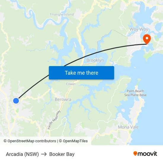 Arcadia (NSW) to Booker Bay map